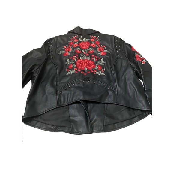 Torrid Moto Jacket Womens Size 0 Black Rose Floral Embroidered Studded Zip - Picture 9 of 12